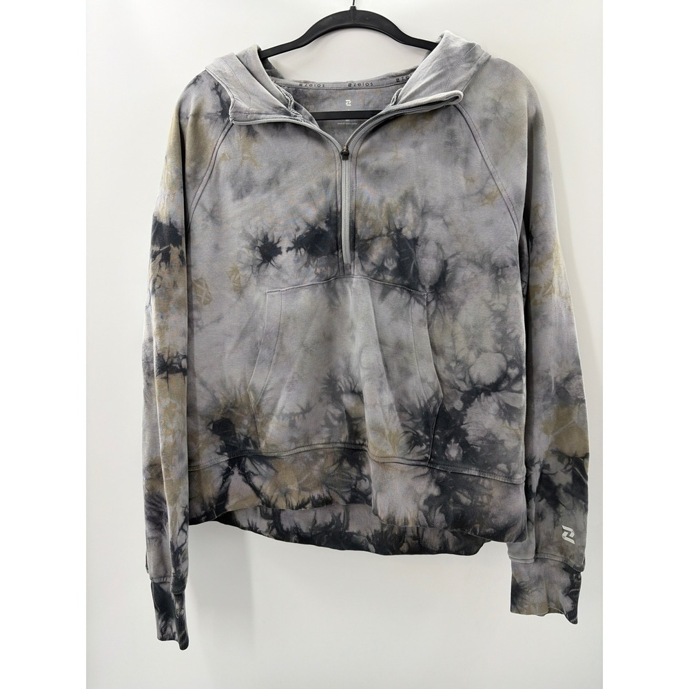 Zelos Women's Grey Tie Dye Quarter Zip‎ Hoodie Pullover Sweatshirt Size M